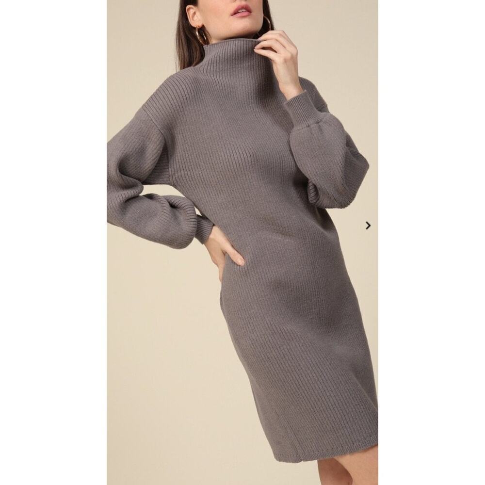 Line and Dot Alder Sweater Dress Charcoal Gray Ribbed Oversized Mini Size L
